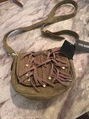 Steve Madden Olive-Tan Suede Fringe Crossbody Bag